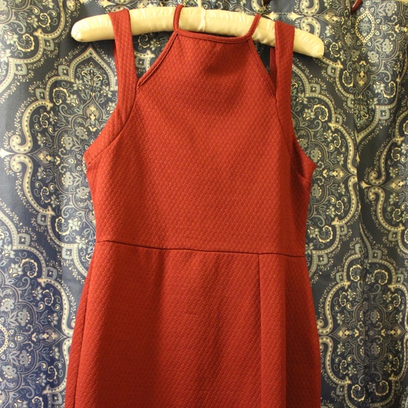 Red Fitted Halter Dress - Picture 1 of 7